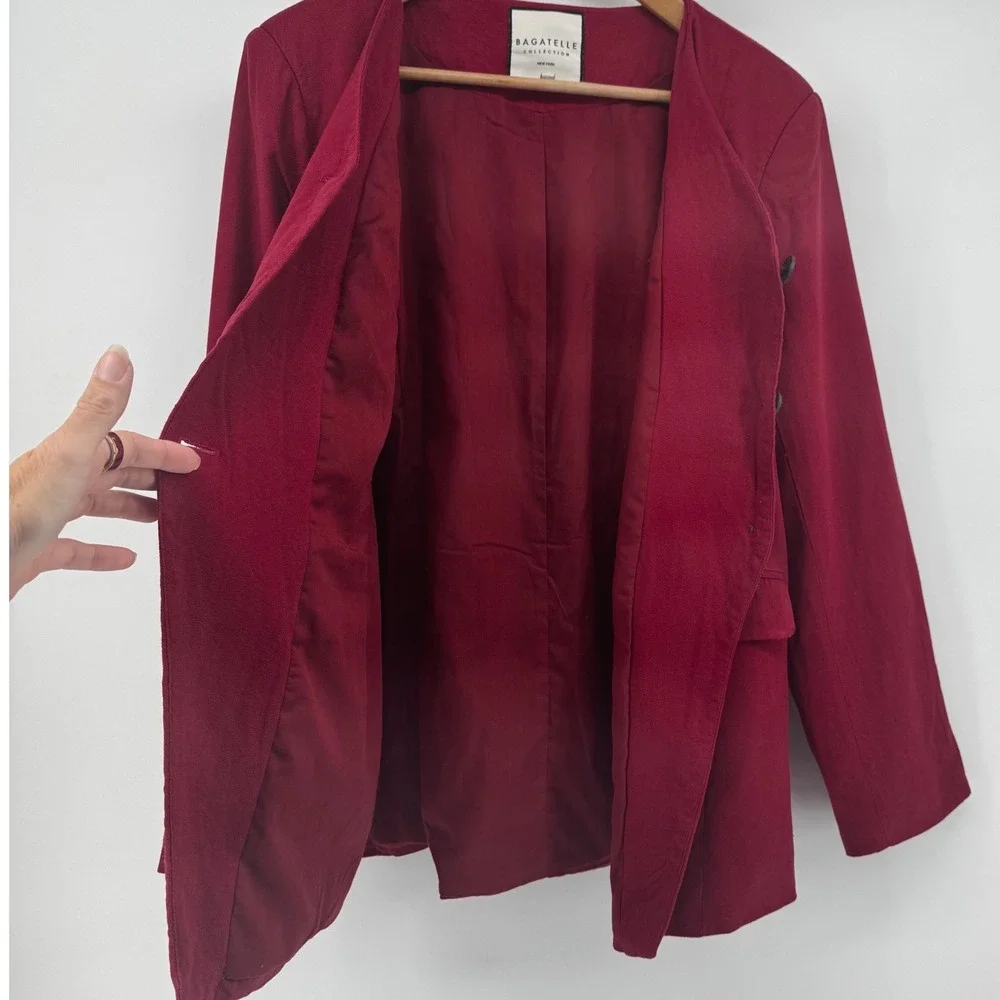 Bagatelle Collection Dark Red Linen Blend Collarless Blazer Jacket Womens L - Picture 6 of 11